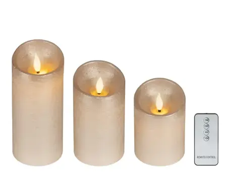 Lumineo ledkaars wave vlam 3st licht grijs/warm wit - afbeelding 1