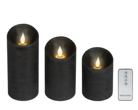 Lumineo ledkaars wave vlam 3st zwart/warm wit - afbeelding 1