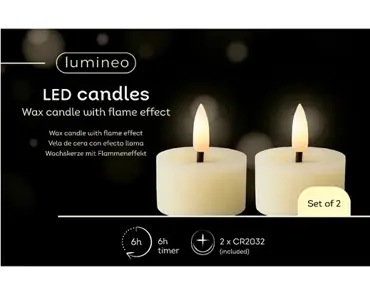 Lumineo ledtheelicht d4h5cm 2st creme