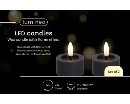 Lumineo ledtheelicht d4h5cm 2st grijs - afbeelding 1