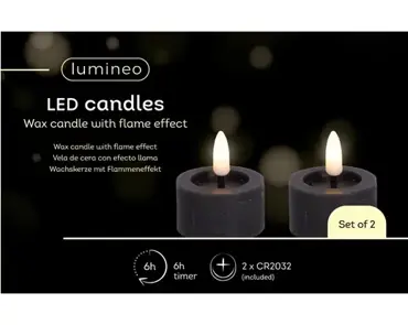 Lumineo ledtheelicht d4h5cm 2st grijs - afbeelding 1