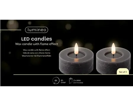 Lumineo ledtheelicht d7h6cm 2st grijs - afbeelding 1