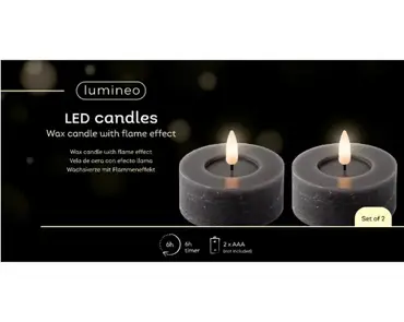 Lumineo ledtheelicht d7h6cm 2st grijs - afbeelding 1