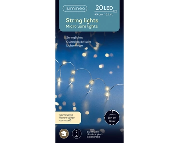 Lumineo Micro kerstverlichting 20Led 95cm Deze micro led strengverlichting is niet weg te denken tijdens de kerstdagen. Hiermee kun je jouw kerstboom prachtig verlichten. Ook is deze leuk om langs je vensterbank te leggen als sfeerverlichting. Deze streng
