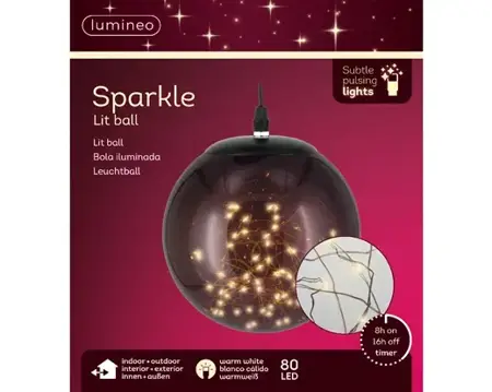 Lumineo micro led bal d18cm-80l zwart/warm wit - afbeelding 1