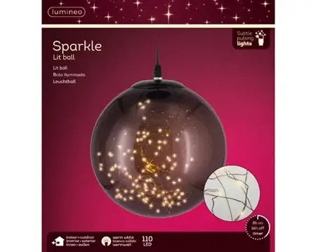 Lumineo micro led bal d25cm-110l zwart/warm wit - afbeelding 1