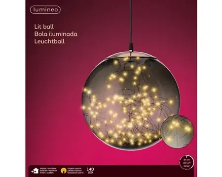 Lumineo micro led bal d30cm-140l grijs/klassiek warm - afbeelding 1