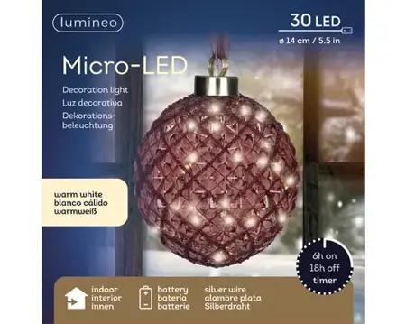 Lumineo microled bal 14cm maroon/warm wit - afbeelding 1