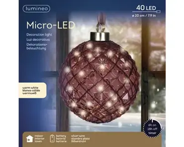 Lumineo microled bal 20cm maroon/warm wit - afbeelding 1