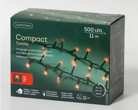 Lumineo microled compact twinkle | 11 meter | 500 LED | groen/rood - afbeelding 2