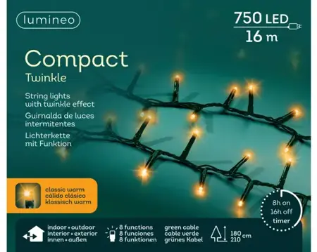Lumineo microled compact twinkle | 16 meter | 750 LED | groen/klassiek warm - afbeelding 2