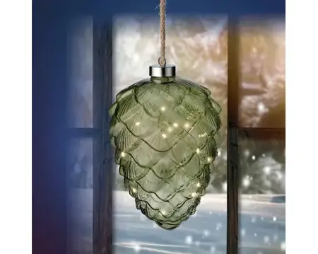 Lumineo microled dennenappel 15cm groen/warm wit - afbeelding 2