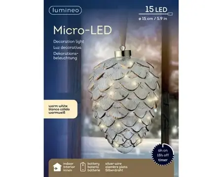 Lumineo microled dennenappel 15cm helder/warm wit - afbeelding 1