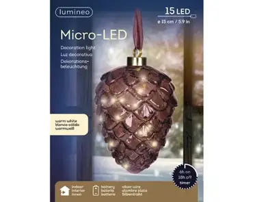 Lumineo microled dennenappel 15cm warm wit - afbeelding 1