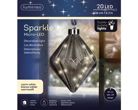 Lumineo microled diamant 16cm grijs/warm wit - afbeelding 1