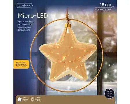 Lumineo microled ster 26cm amber/klassiek warm - afbeelding 1