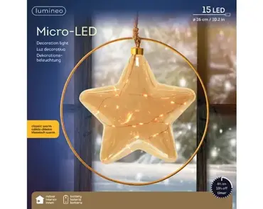 Lumineo microled ster 26cm amber/klassiek warm - afbeelding 1