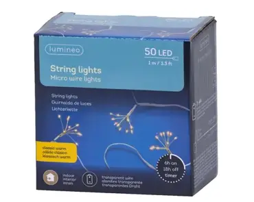 Lumineo microled stringlights 100cm goud/klassiek warm - afbeelding 1