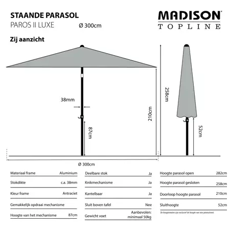 Madison Parasol Paros II luxe 300cm auto tilt Sage Groen - afbeelding 6