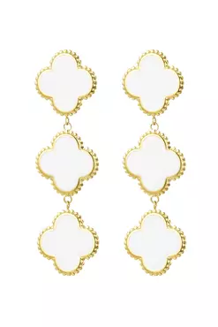 Oorbellen 3x Klavers - Wit Goud Stainless Steel