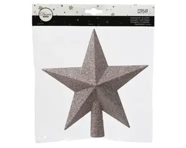 Piek plastic 4x19cm ster glitter poederroze - afbeelding 1