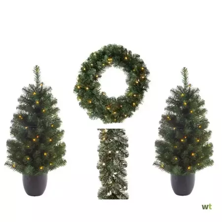 Set Mini Outdoor Kerstboom 90cm, 270cm guirlande