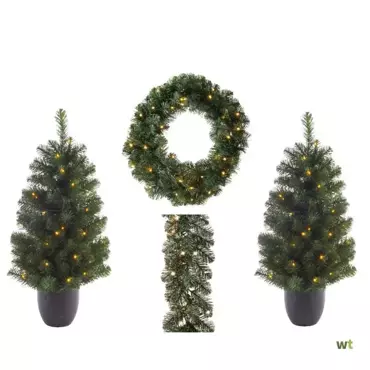 Set Mini Outdoor Kerstboom 90cm, 270cm guirlande