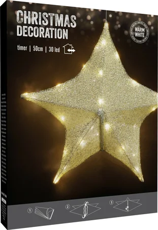 Ster 50cm 30LED stof goud - afbeelding 2
