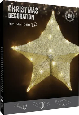 Ster 50cm 30LED stof goud - afbeelding 2