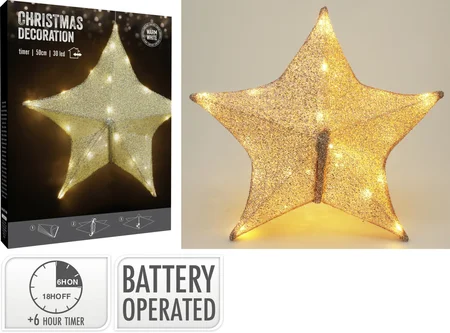 Ster 50cm 30LED stof goud - afbeelding 1