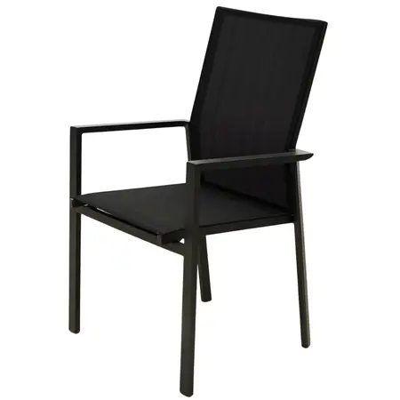 Tuinstoel Delia hoge rug alu text. zwart stapelbaar