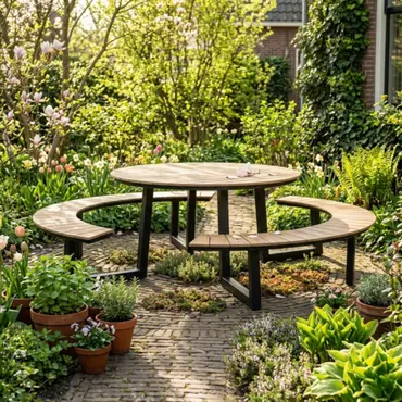 Vita Massa Ronde picknicktafel - Zwart sfeer lente
