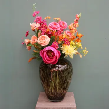 Zijden Kunstboeket Roze Geel Oranje